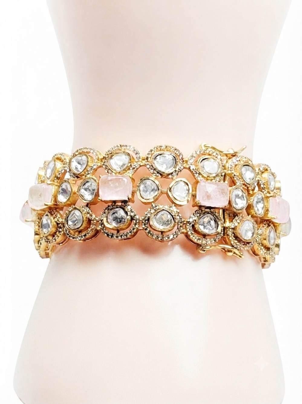 Gold-Tone Pink Crystal Statement Bracelet - Unbranded